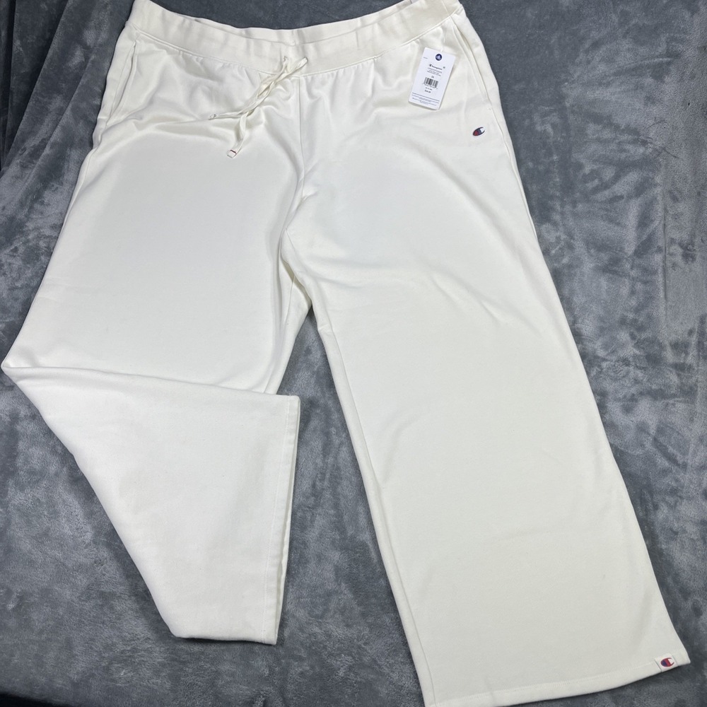 Champion Womens Pants 3XL Cream Iconic Puddle Wide Leg‎ Sweatpants Fleece NEW